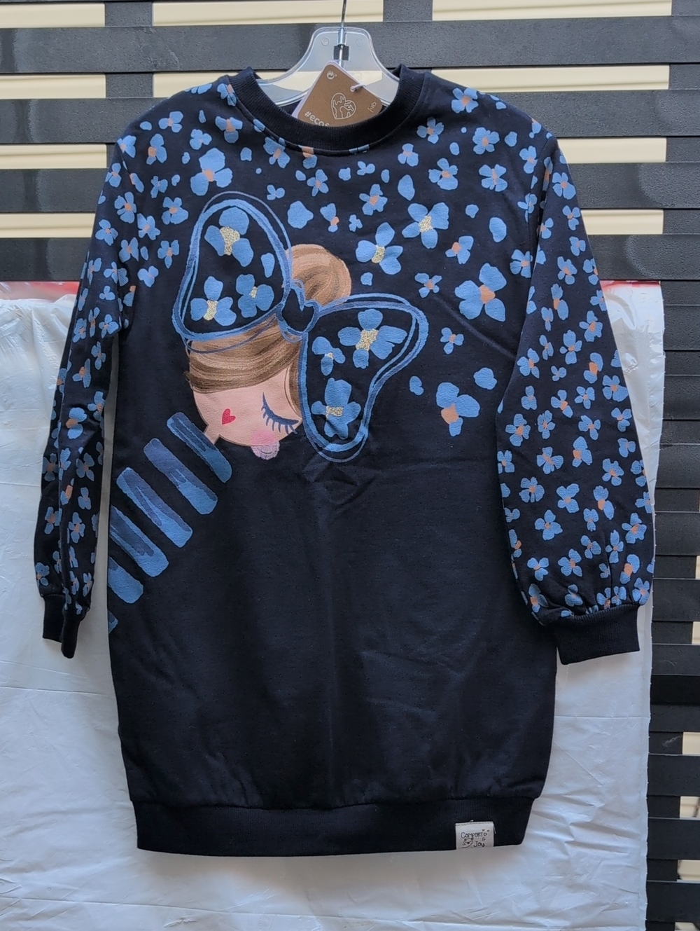 Mayoral Girls Sweatshirt Dress with Blue Floral Bow Graphic
